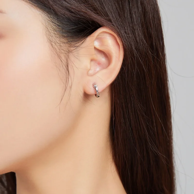 (image for) Pandora Style Silver Delicate Fish Bones Hoop Earrings - SCE1108 - View 5