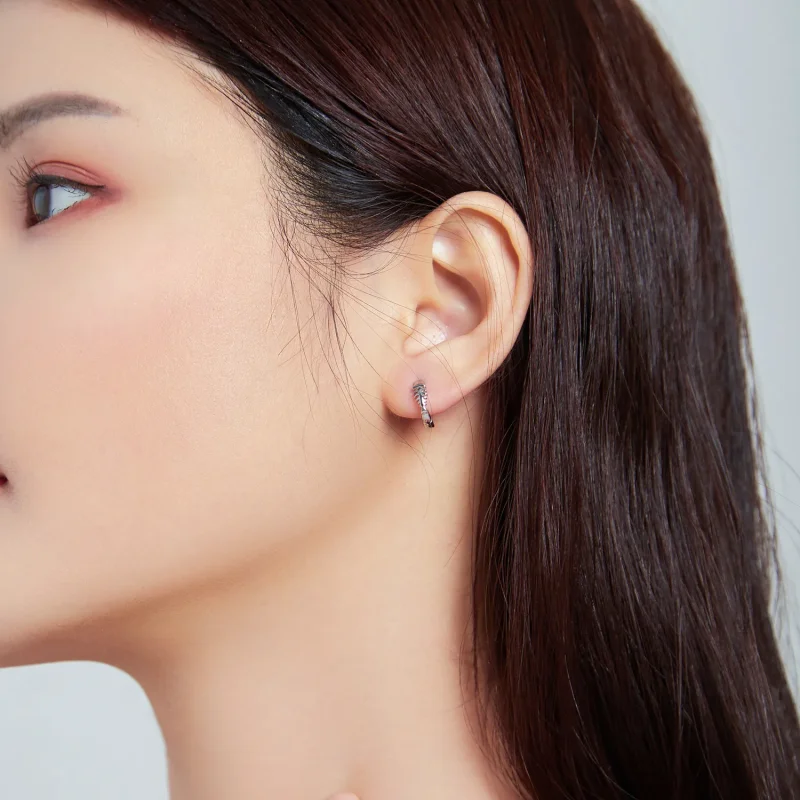 (image for) Pandora Style Silver Delicate Fish Bones Hoop Earrings - SCE1108 - View 6