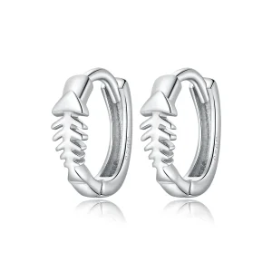 (image for) Pandora Style Silver Delicate Fish Bones Hoop Earrings - SCE1108