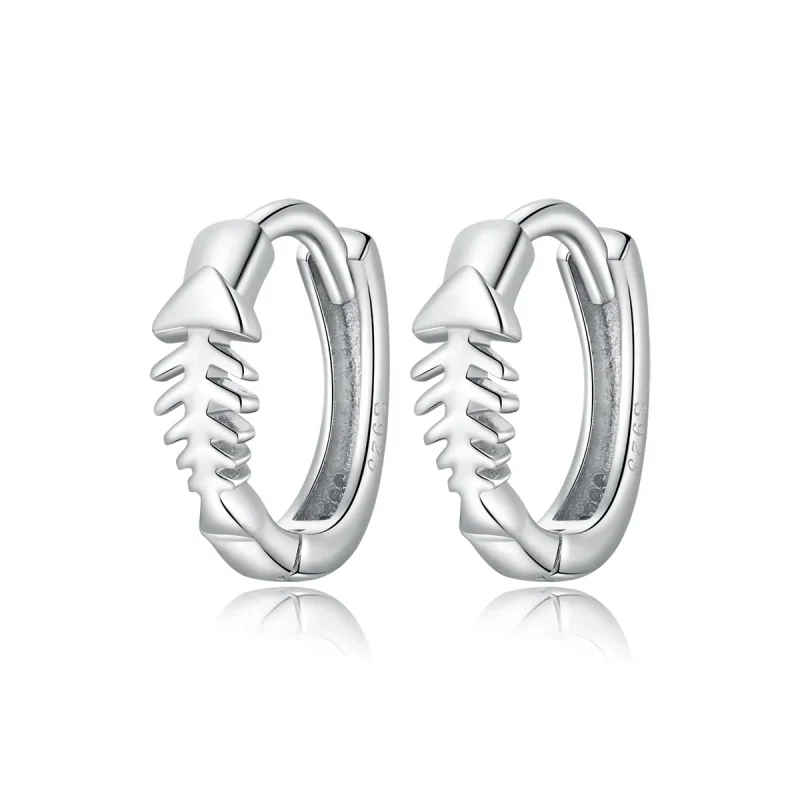 (image for) Pandora Style Silver Delicate Fish Bones Hoop Earrings - SCE1108