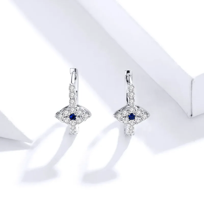 (image for) Pandora Style Silver Devil'S Eye Hoop Earrings - SCE783-A - View 3