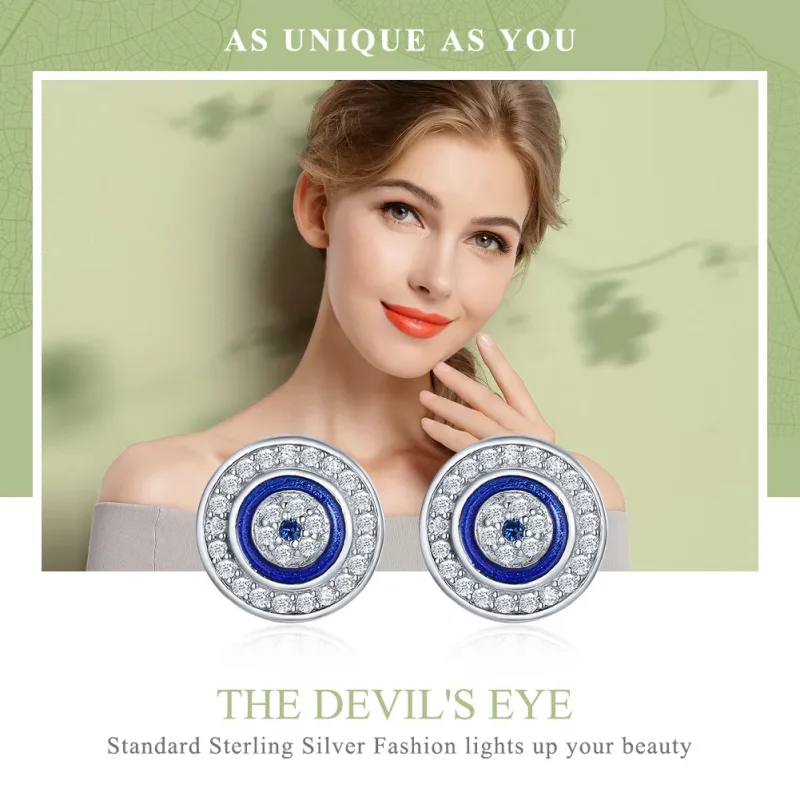 (image for) Pandora Style Silver Devil's Eye Stud Earrings - SCE148 - View 2