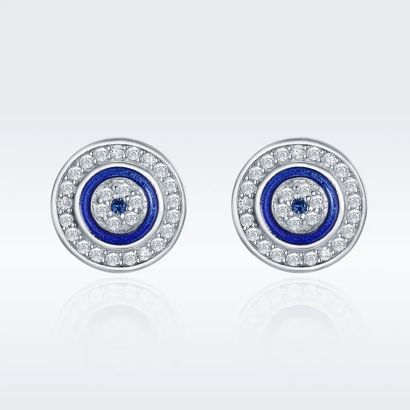 (image for) Pandora Style Silver Devil's Eye Stud Earrings - SCE148 - View 3