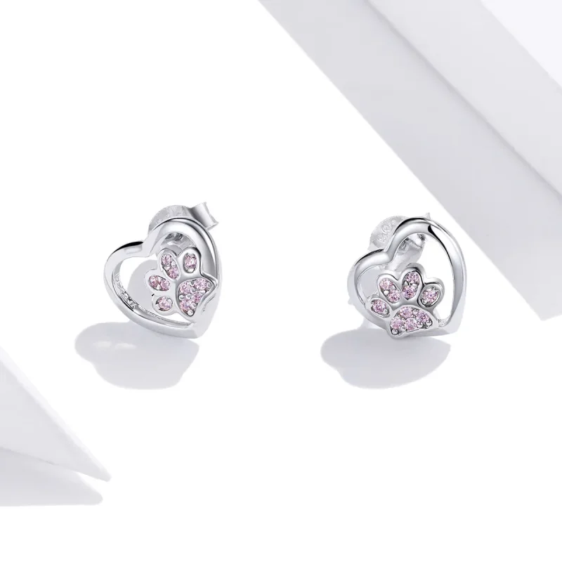 (image for) Pandora Style Silver Dog Paw Stud Earrings - SCE977 - View 2