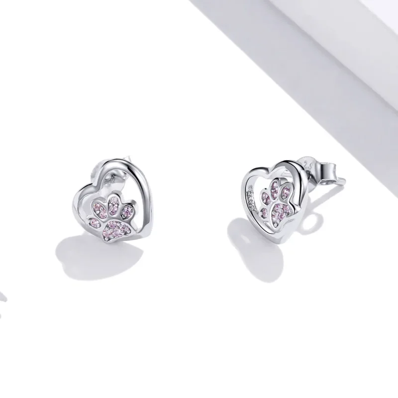 (image for) Pandora Style Silver Dog Paw Stud Earrings - SCE977 - View 3