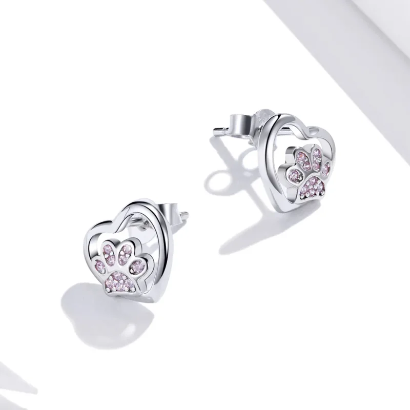 (image for) Pandora Style Silver Dog Paw Stud Earrings - SCE977 - View 4