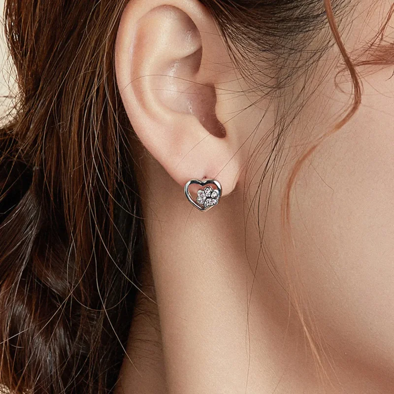(image for) Pandora Style Silver Dog Paw Stud Earrings - SCE977 - View 7