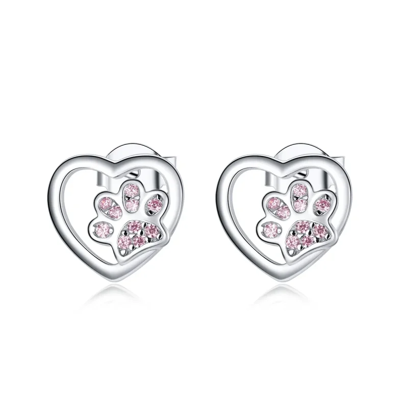 (image for) Pandora Style Silver Dog Paw Stud Earrings - SCE977