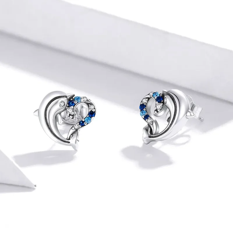 (image for) Pandora Style Silver Dolphin Elves Stud Earrings - SCE930 - View 3