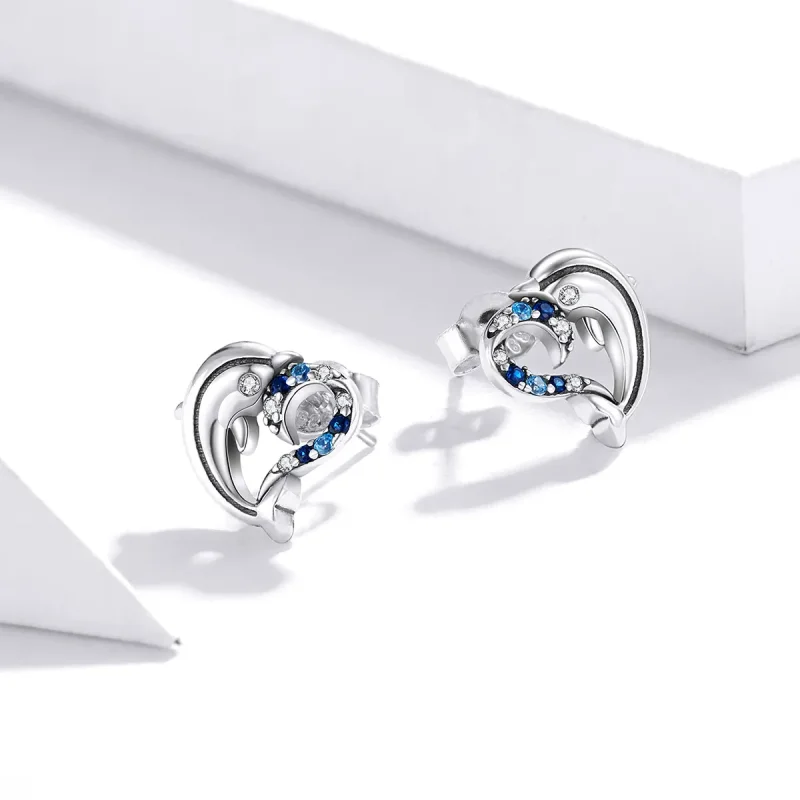 (image for) Pandora Style Silver Dolphin Elves Stud Earrings - SCE930 - View 4