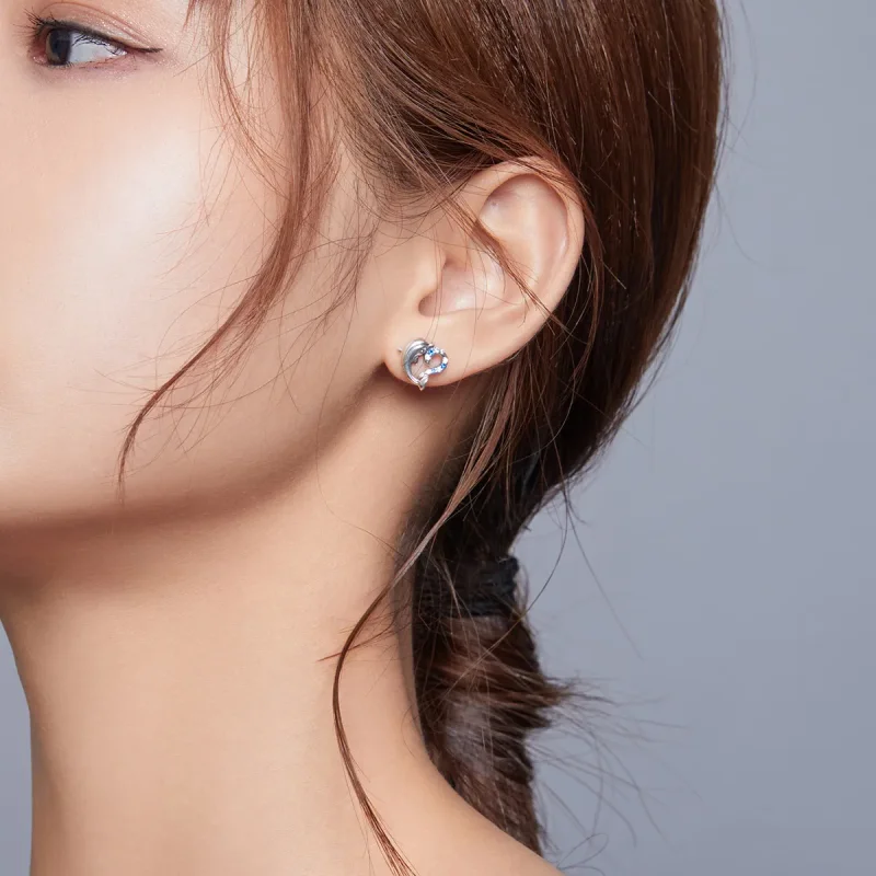 (image for) Pandora Style Silver Dolphin Elves Stud Earrings - SCE930 - View 5