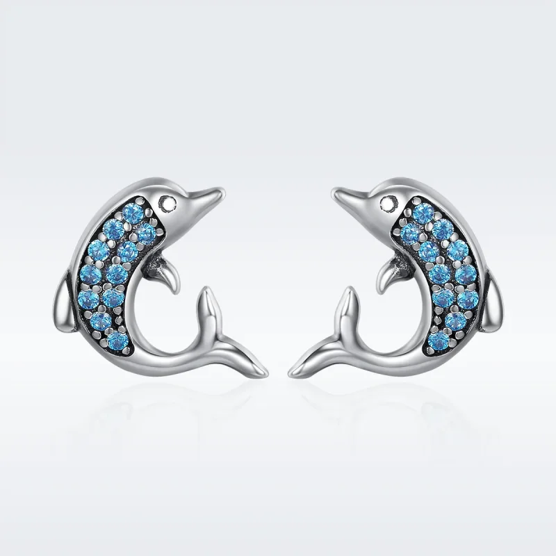 (image for) Pandora Style Silver Dolphin Stud Earrings - SCE223 - View 3