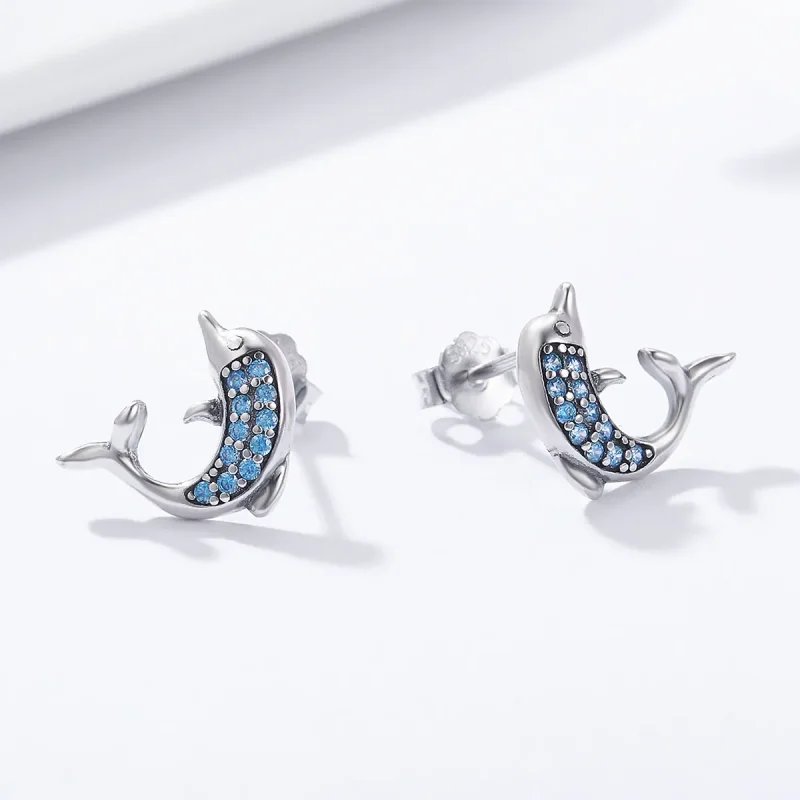 (image for) Pandora Style Silver Dolphin Stud Earrings - SCE223 - View 5