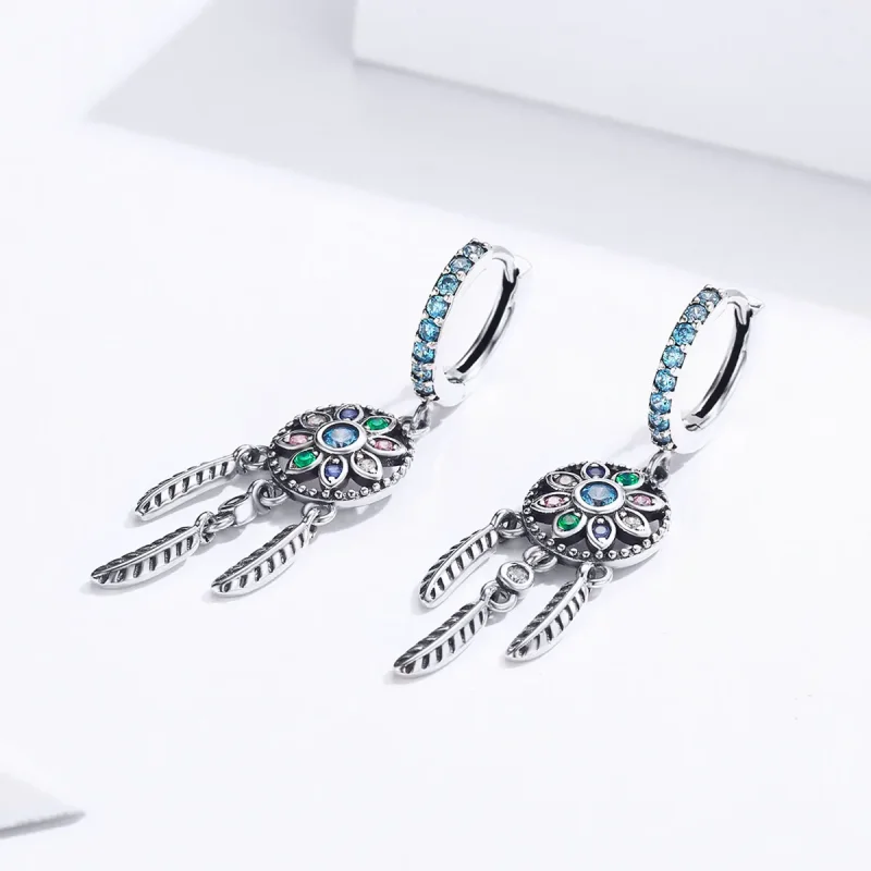 (image for) Pandora Style Silver Dream Catcher Dangle Earrings - SCE713 - View 2