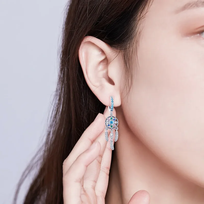 (image for) Pandora Style Silver Dream Catcher Dangle Earrings - SCE713 - View 5