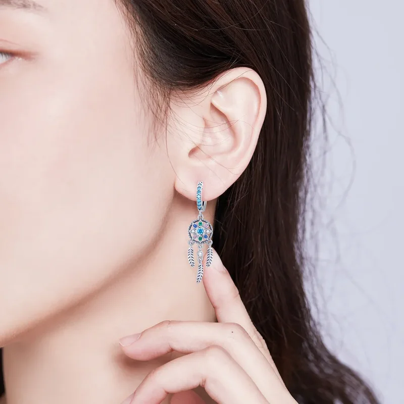 (image for) Pandora Style Silver Dream Catcher Dangle Earrings - SCE713 - View 6