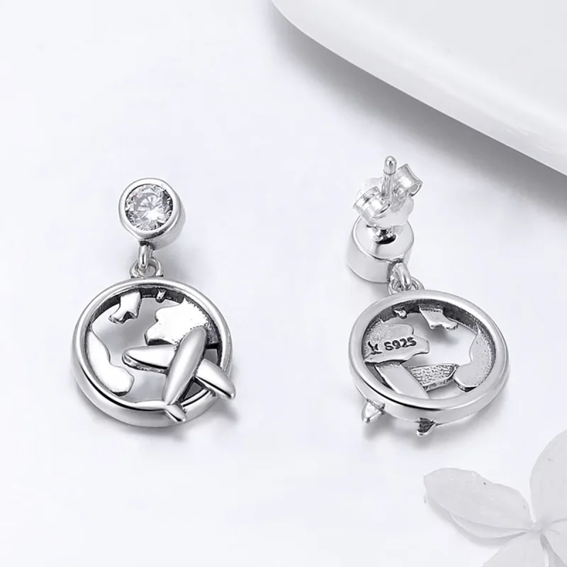 (image for) Pandora Style Silver Dream of Traveling Around Hanging Earrings - SCE427 - View 2