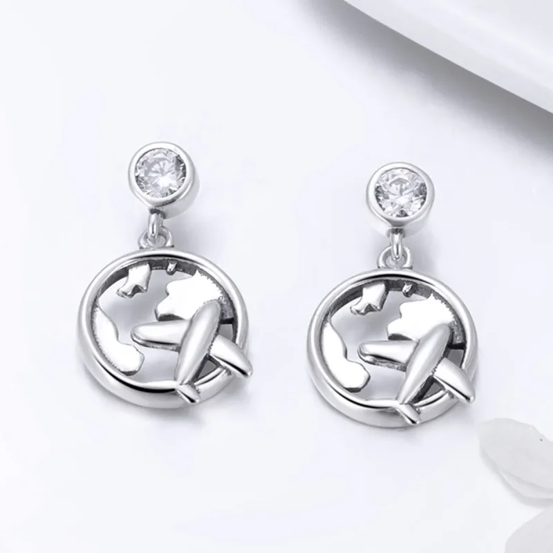 (image for) Pandora Style Silver Dream of Traveling Around Hanging Earrings - SCE427 - View 3