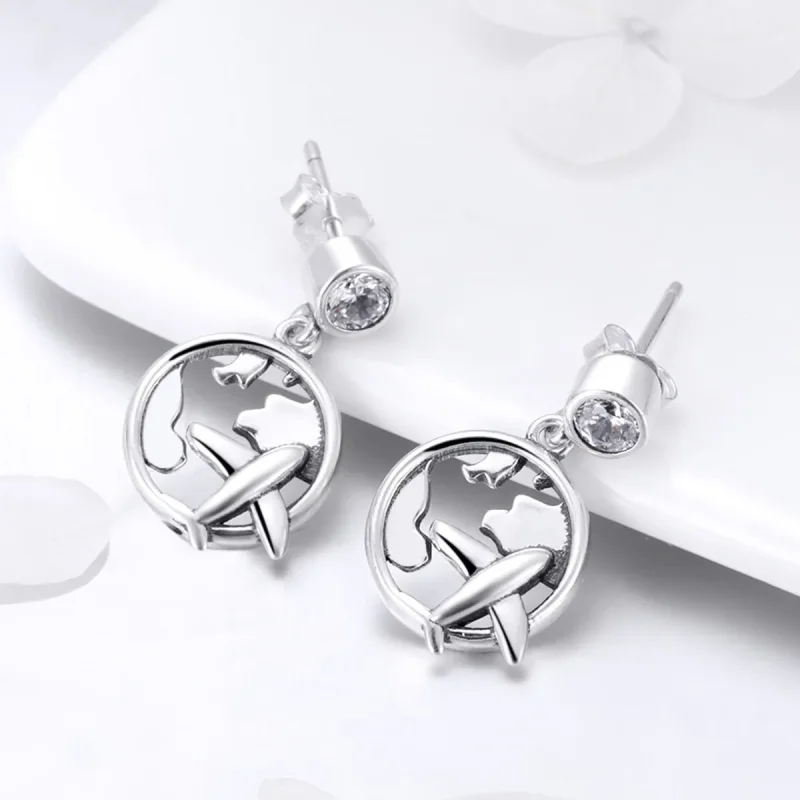 (image for) Pandora Style Silver Dream of Traveling Around Hanging Earrings - SCE427 - View 4