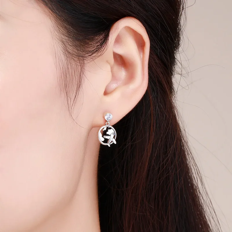 (image for) Pandora Style Silver Dream of Traveling Around Hanging Earrings - SCE427 - View 5