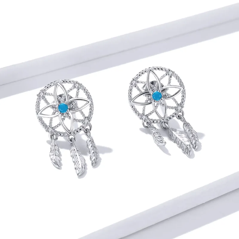 (image for) Pandora Style Silver Dreamcatcher Dangle Earrings - BSE339 - View 2