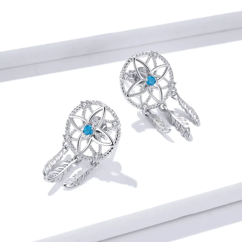 (image for) Pandora Style Silver Dreamcatcher Dangle Earrings - BSE339 - View 3