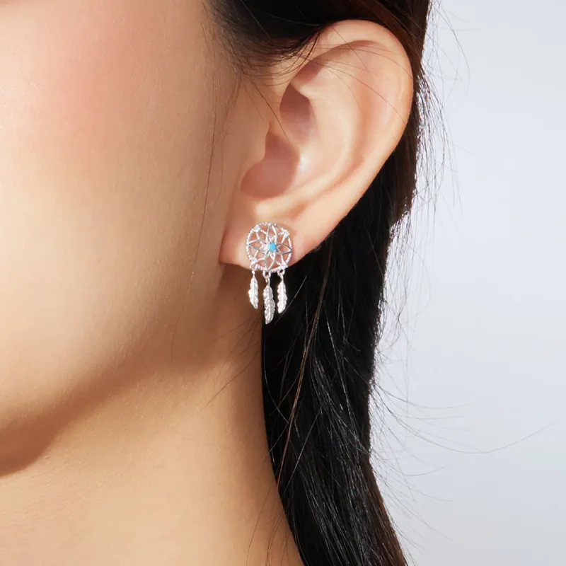 (image for) Pandora Style Silver Dreamcatcher Dangle Earrings - BSE339 - View 5