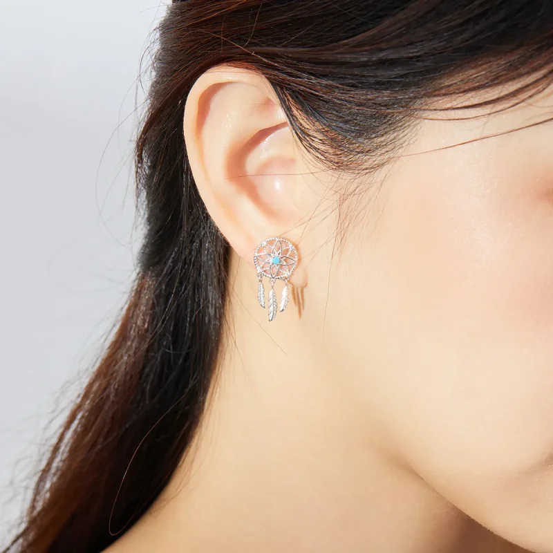 (image for) Pandora Style Silver Dreamcatcher Dangle Earrings - BSE339 - View 7