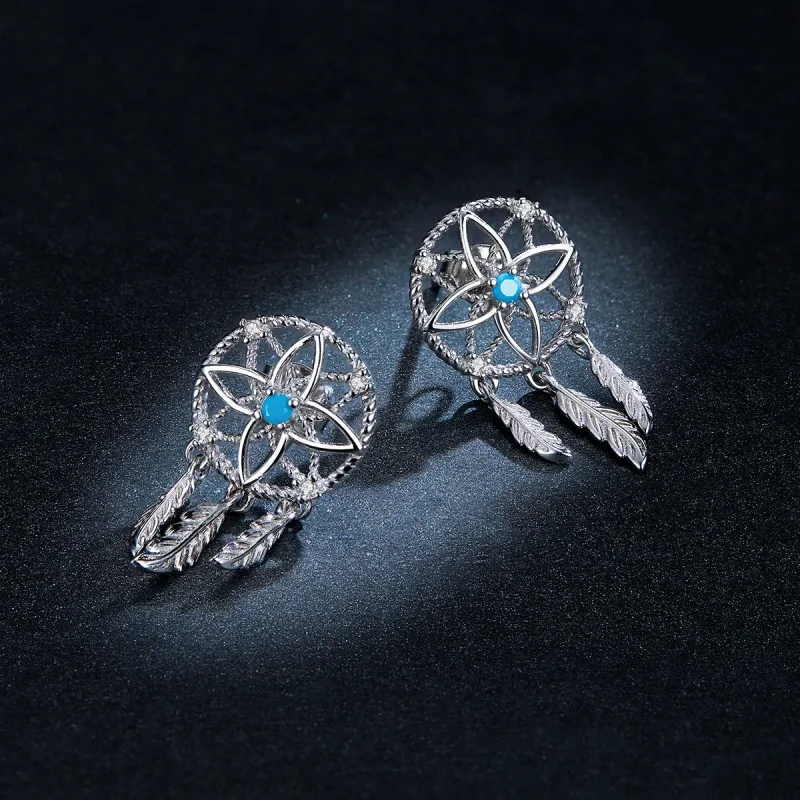 (image for) Pandora Style Silver Dreamcatcher Dangle Earrings - BSE339 - View 8