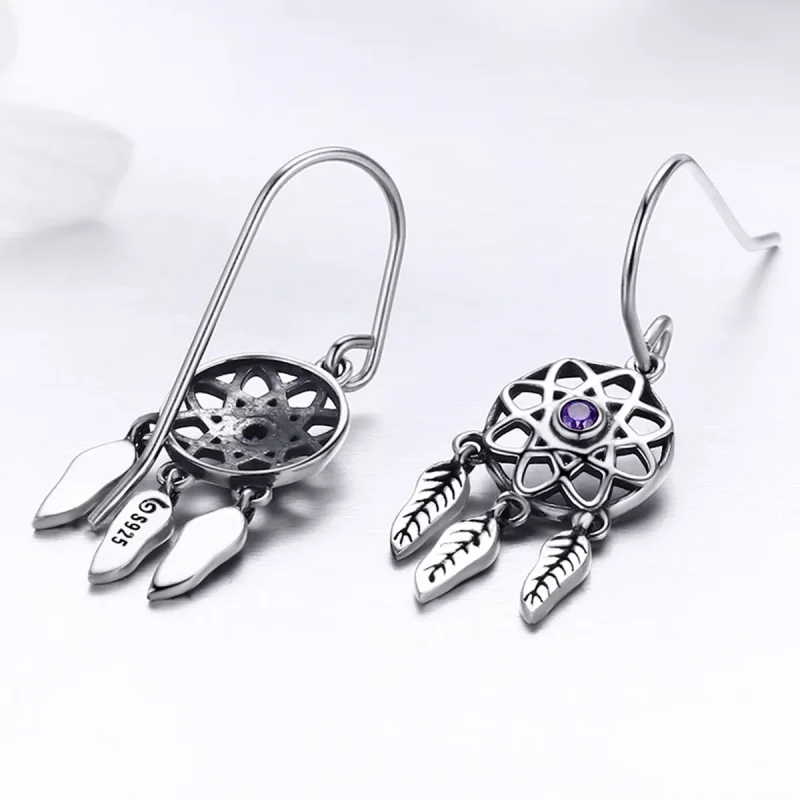 (image for) Pandora Style Silver Dreamcatcher Hanging Earrings - SCE394 - View 2