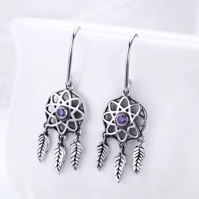 (image for) Pandora Style Silver Dreamcatcher Hanging Earrings - SCE394 - View 3