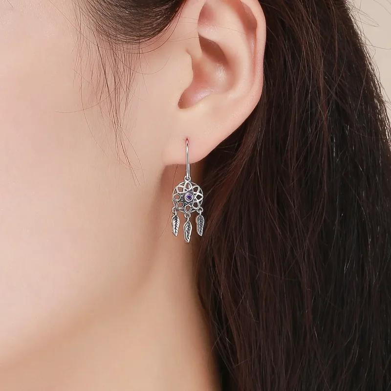 (image for) Pandora Style Silver Dreamcatcher Hanging Earrings - SCE394 - View 4