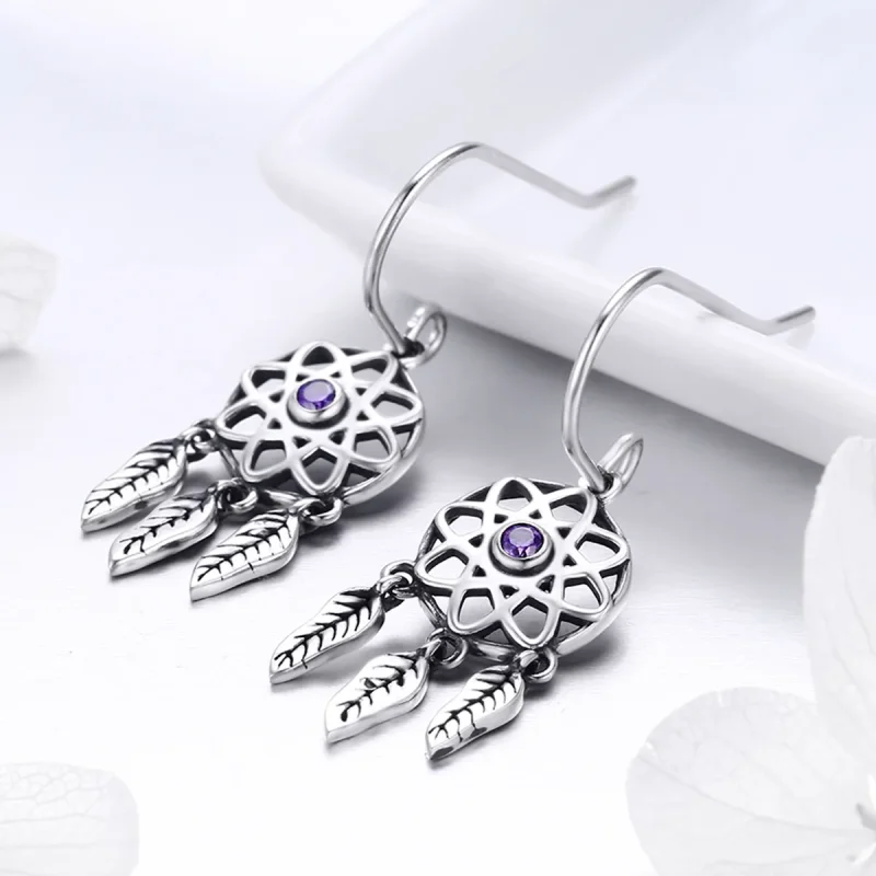 (image for) Pandora Style Silver Dreamcatcher Hanging Earrings - SCE394 - View 5