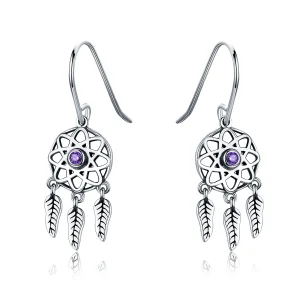 (image for) Pandora Style Silver Dreamcatcher Hanging Earrings - SCE394