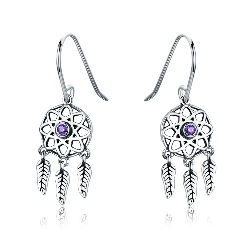 (image for) Pandora Style Silver Dreamcatcher Hanging Earrings - SCE394