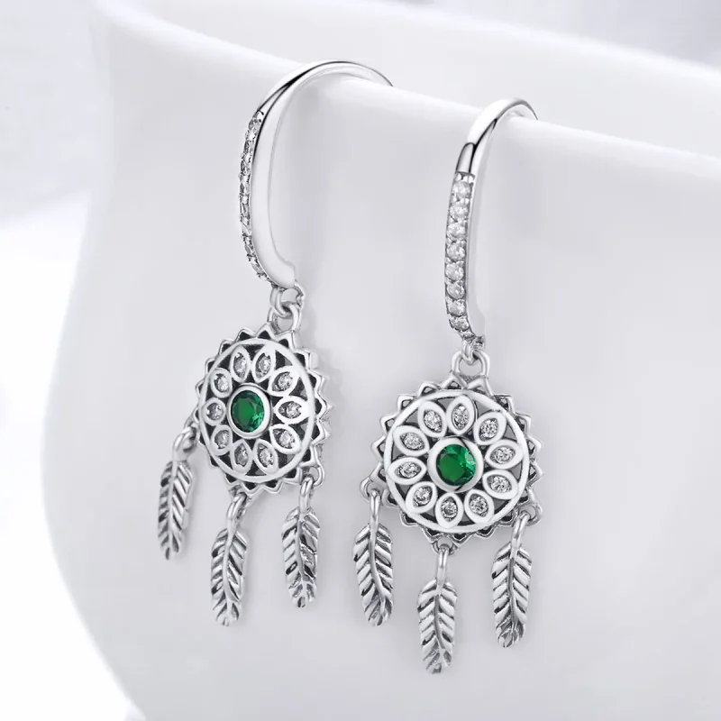 (image for) Pandora Style Silver Dreamcatcher Hanging Earrings - SCE441 - View 4