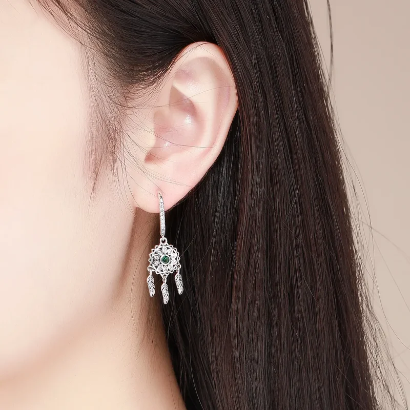 (image for) Pandora Style Silver Dreamcatcher Hanging Earrings - SCE441 - View 5