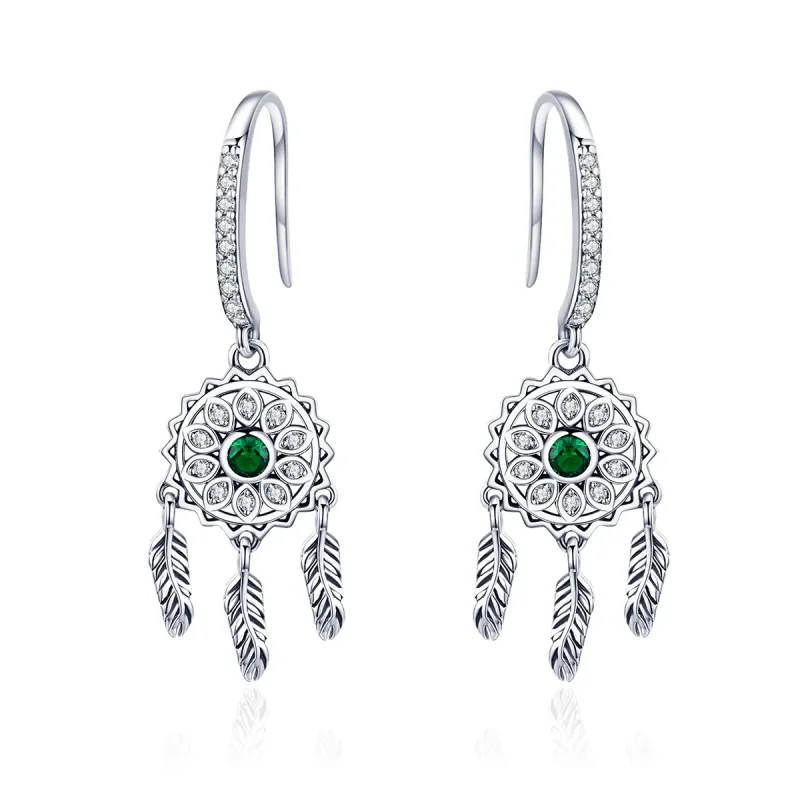 (image for) Pandora Style Silver Dreamcatcher Hanging Earrings - SCE441