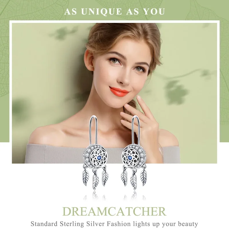 (image for) Pandora Style Silver Dreamcatcher Hanging Earrings - SCE497 - View 2