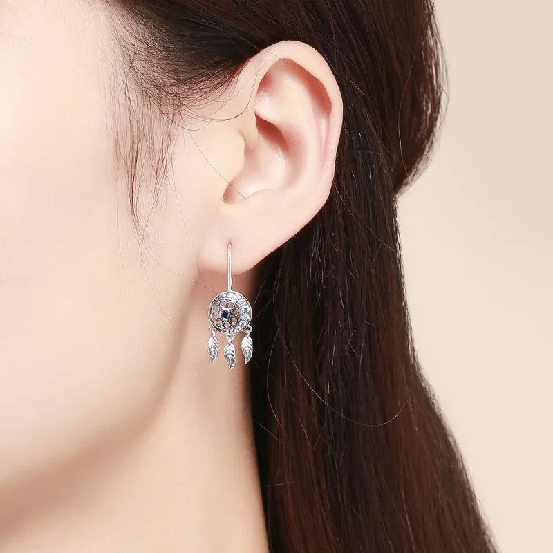 (image for) Pandora Style Silver Dreamcatcher Hanging Earrings - SCE497 - View 4