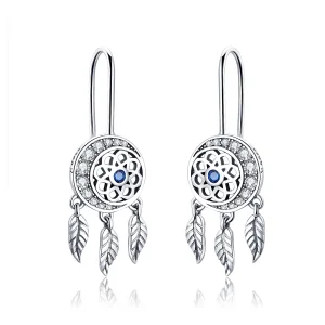 Pandora Style Silver Dreamcatcher Hanging Earrings - SCE497 (image for) Pandora Style Silver Dreamcatcher Hanging Earrings - SCE497