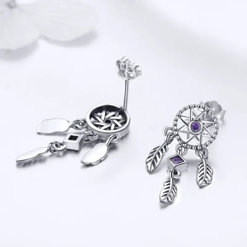 (image for) Pandora Style Silver Dreamcatcher Hanging Earrings - SCE502 - View 4
