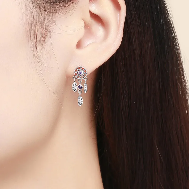 (image for) Pandora Style Silver Dreamcatcher Hanging Earrings - SCE502 - View 5