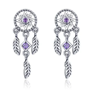 (image for) Pandora Style Silver Dreamcatcher Hanging Earrings - SCE502