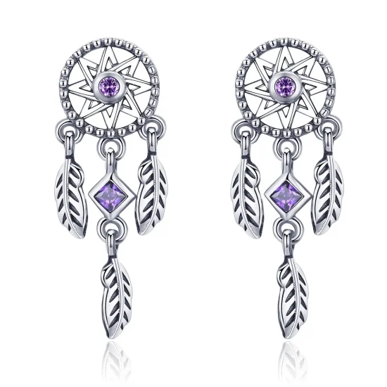 (image for) Pandora Style Silver Dreamcatcher Hanging Earrings - SCE502