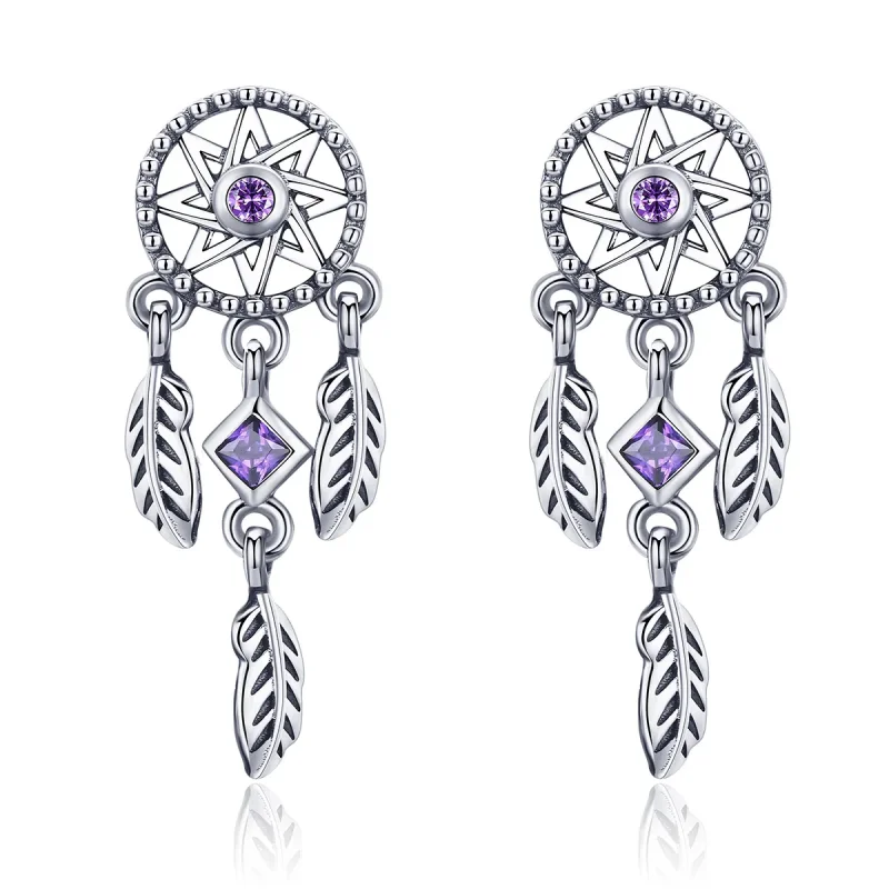 (image for) Pandora Style Silver Dreamcatcher Hanging Earrings - SCE502