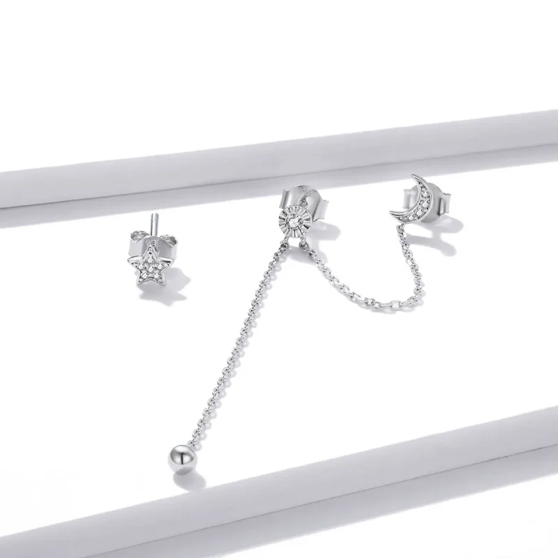 (image for) Pandora Style Silver Dreamy Moon & Stars Dangle Earrings - BSE431 - View 3