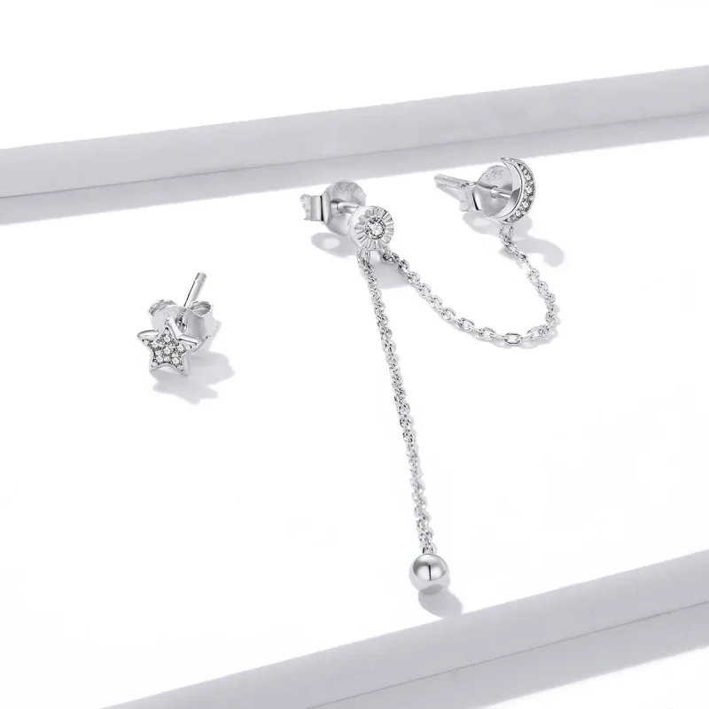 (image for) Pandora Style Silver Dreamy Moon & Stars Dangle Earrings - BSE431 - View 4