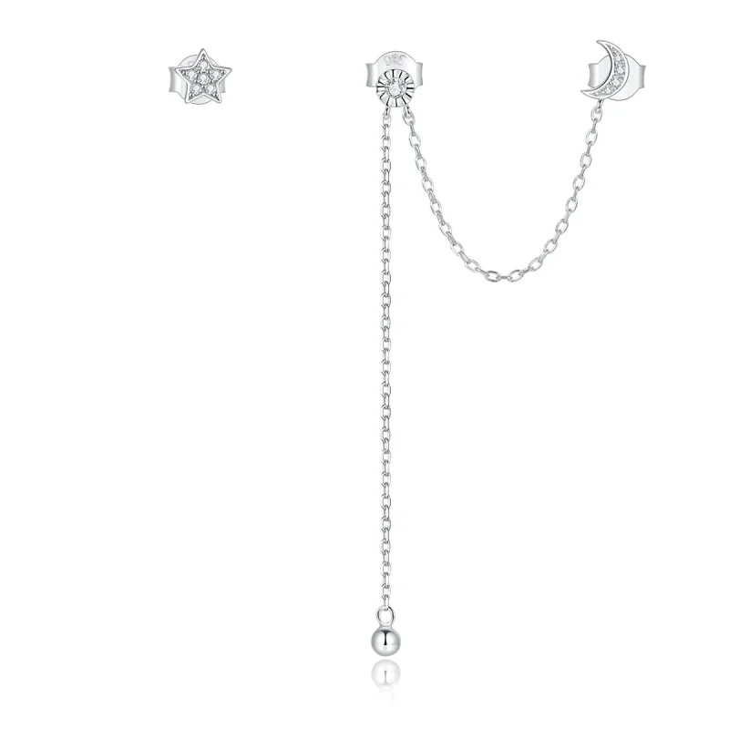 (image for) Pandora Style Silver Dreamy Moon & Stars Dangle Earrings - BSE431