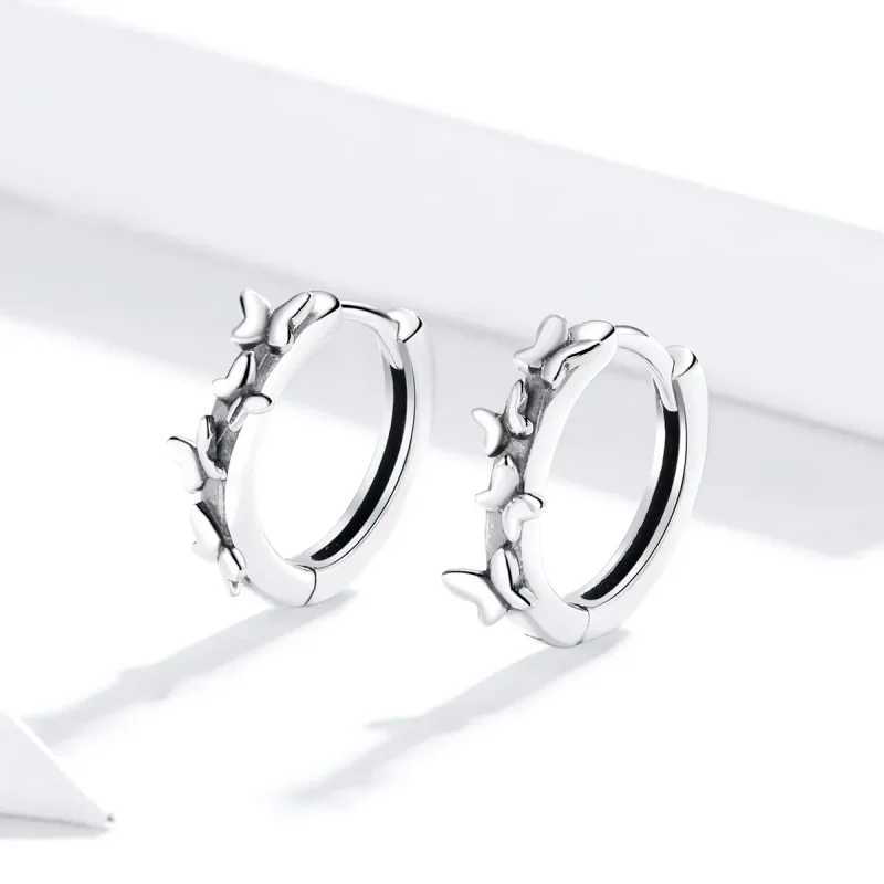 (image for) Pandora Style Silver Elegant Butterflies Hoop Earrings - SCE927 - View 3